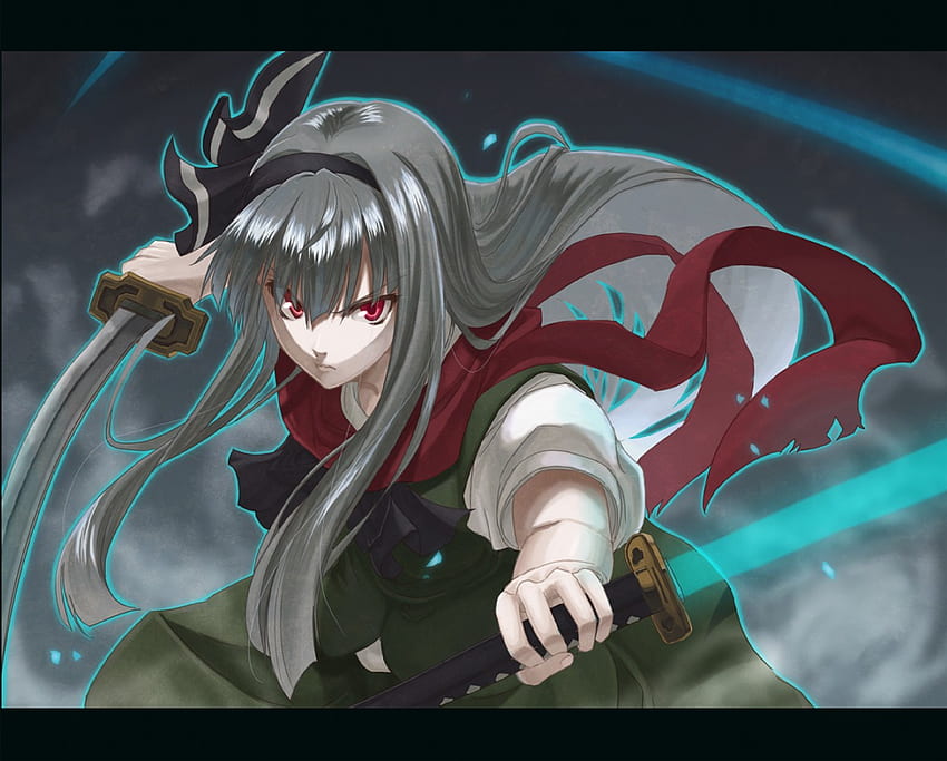 Anime-Mädchen mit zwei Schwertern, lächelnd, Schwert, heiß, süß, Mädchen, langes Haar, Anime-Mädchen, Anime, weiblich HD-Hintergrundbild