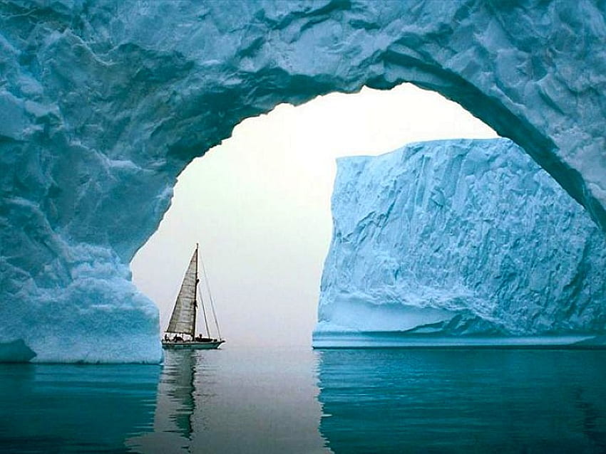 Traversant des icebergs, vue, beau, icebergs, traversant Fond d'écran HD