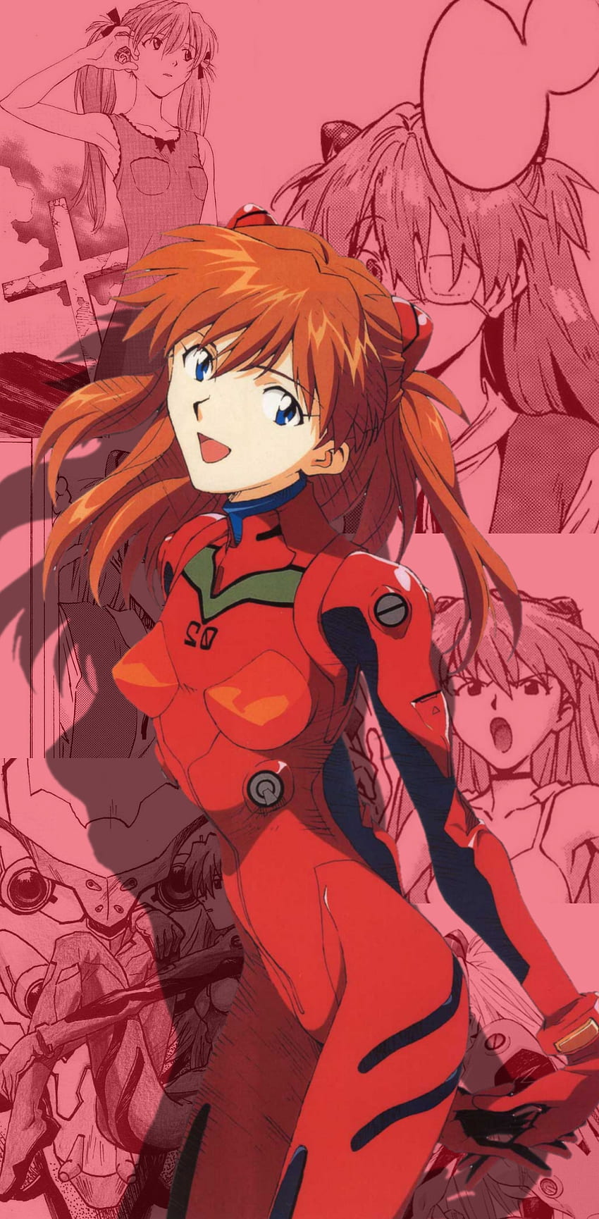 Asuka Langley, rojo, arte fondo de pantalla del teléfono