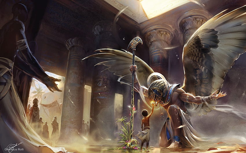 Boy, Columns, Egypt, Horus, Temple, Wings, Egyption Temple HD wallpaper