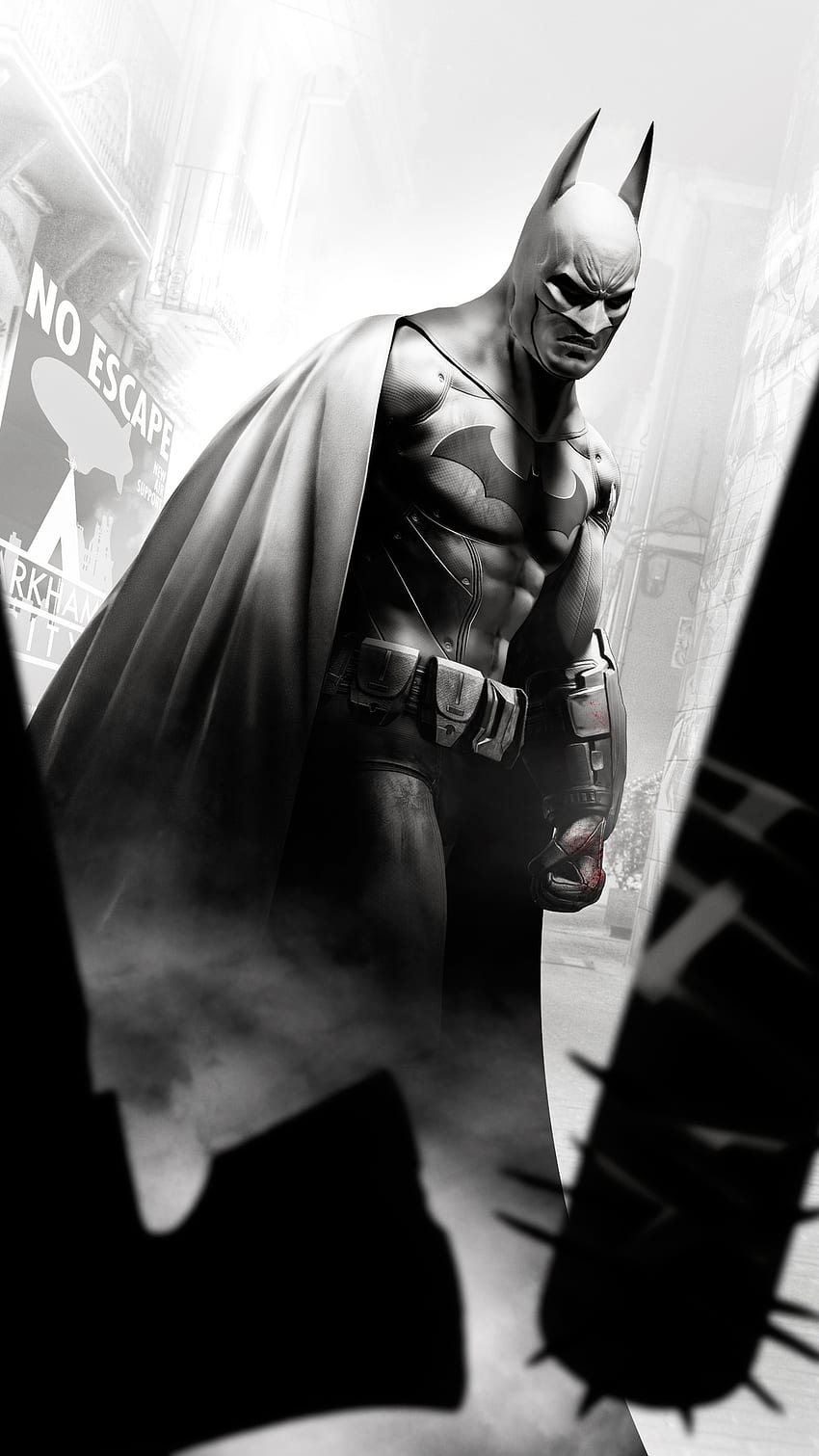 batman, batman arkham knight, pahlawan super, artis, karya seni, seni digital, , satu warna, hitam dan putih, untuk iPhone 6, 7, 8 , Batman Arkham iPhone wallpaper ponsel HD