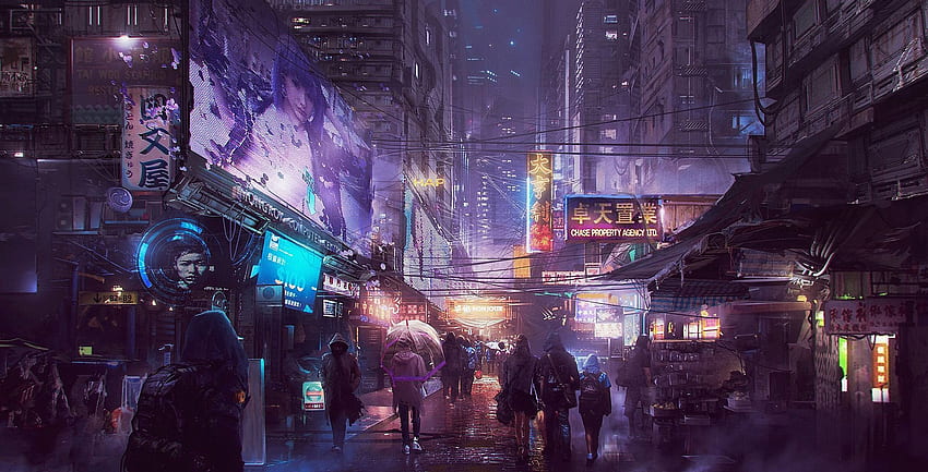 Cyberpunk Busy Street. Cyberpunk city, Futuristic city, Concept art HD wallpaper