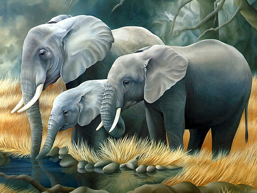 Famiglia di elefanti 3D. Elefante, elefante, animali, simpatico elefantino Sfondo HD