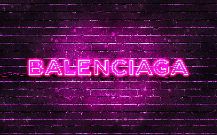 Balenciaga purple logo, , purple brickwall, Balenciaga logo, brands, Balenciaga neon logo, Balenciaga HD wallpaper