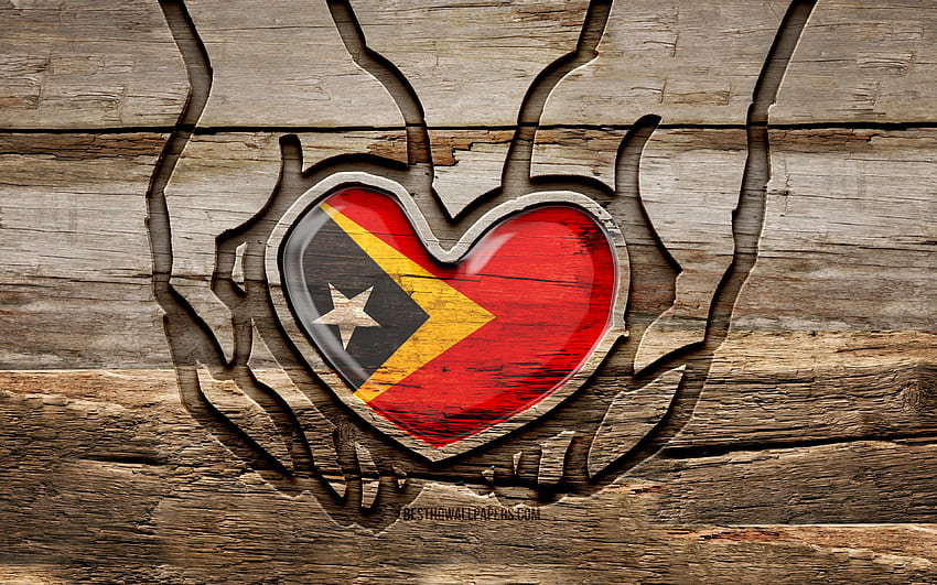 I love Timor-Leste, , wooden carving hands, Day of Timor-Leste, Timor-Leste flag, Flag of Timor-Leste, Take care Timor-Leste, creative, Timor-Leste flag in hand, wood carving, Asian countries, Timor-Leste HD wallpaper