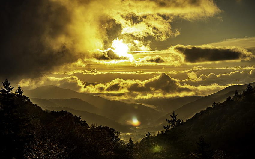The Blue Ridge Mountains, hills, sky, clouds, trees, autumn, usa HD wallpaper