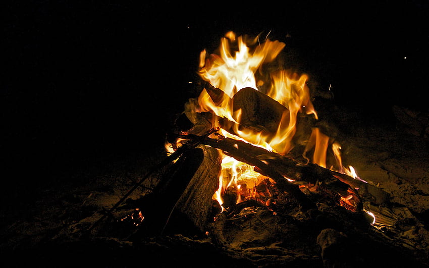 Fire, Bonfire, Dark, Flame, Firewood HD wallpaper