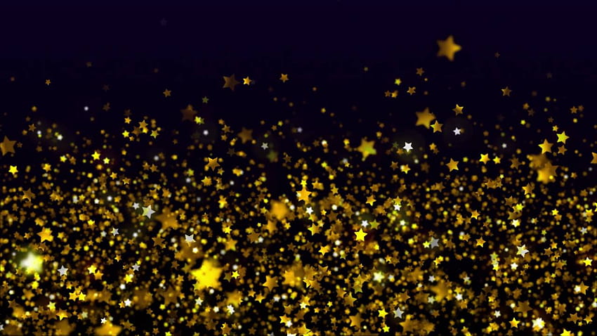 złota gwiazda, żółty, woda, noc, niebo, przestrzeń, czarne i złote gwiazdy Tapeta HD