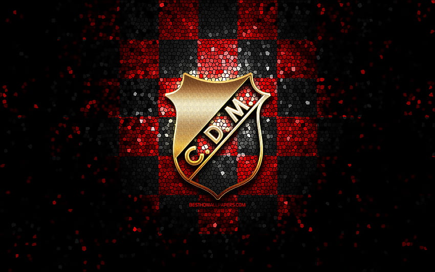 Club Deportivo Maipu, glitter logo, Primera Nacional, red black checkered background, soccer, argentinian football club, Club Deportivo Maipu logo, mosaic art, football, Deportivo Maipu FC HD wallpaper