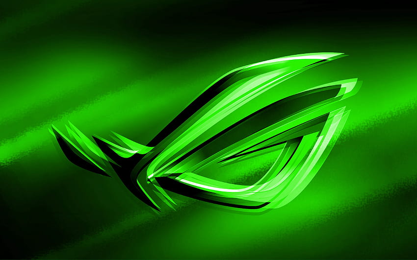 logotipo RoG verde, fundo verde desfocado, Republic of Gamers, logotipo RoG 3D, ASUS, criativo, RoG para com resolução . Alta qualidade papel de parede HD