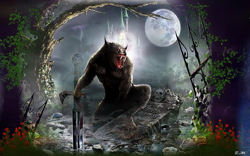 Werewolf's Curse, Werewolf, wolf, moon, fantasy HD wallpaper