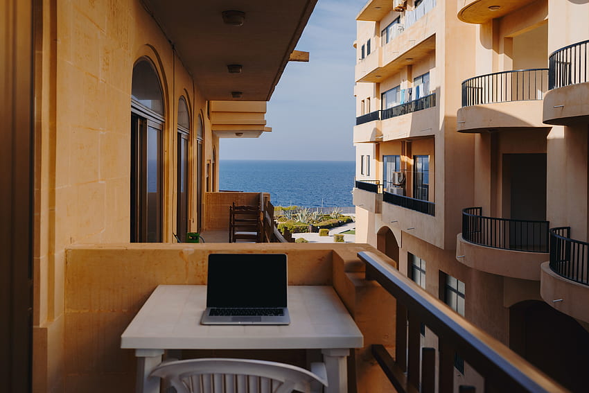 Cidades, Relaxamento, Descanso, Notebook, Malta, Laptop, Varanda, Trabalho papel de parede HD