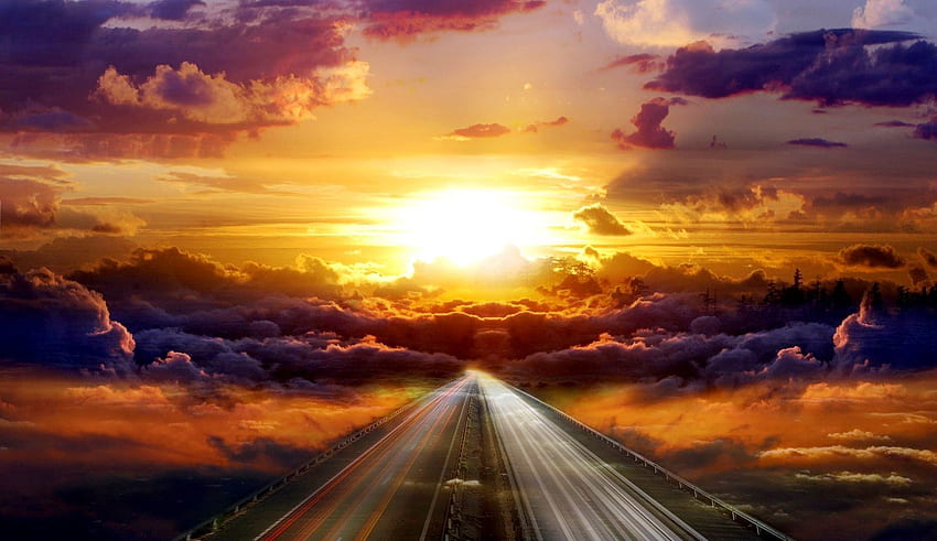 Driving to the Unknown, clouds, road, sunset HD wallpaper