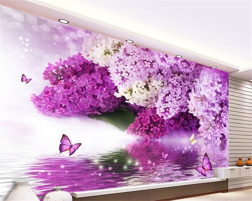 Custom 3D Purple Flowers Reflection Butterfly Background Wall wall papers  home decor papier peint Beibehang. 3D purple. 3D wall papers home decor, 3D  Purple Flower HD wallpaper | Pxfuel