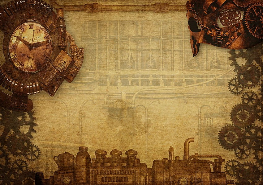 Kartu ucapan Template Steampunk Gear Clock Wallpaper HD