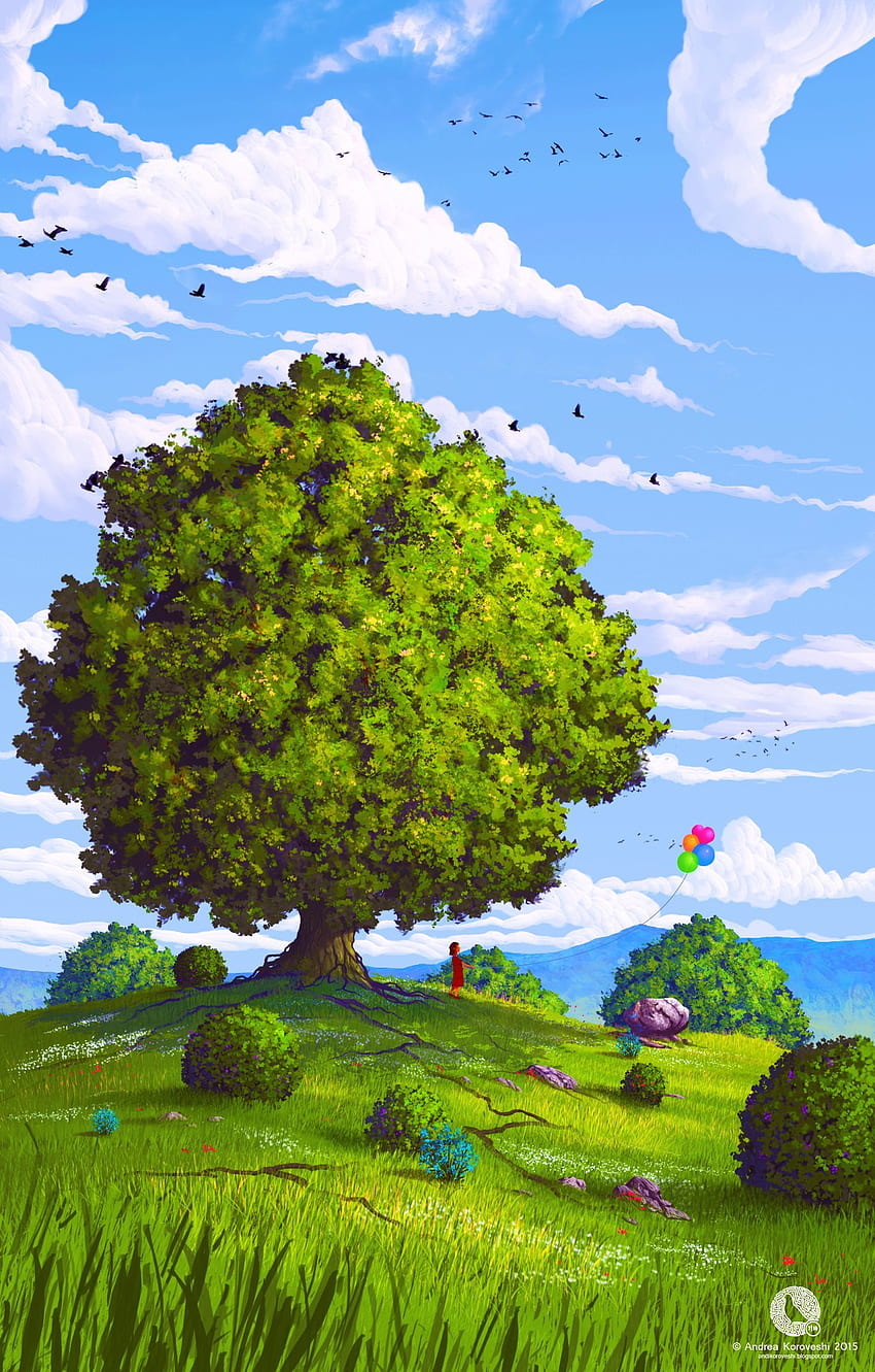 Seni, Musim Panas, Balon, Kayu, Pohon, Lapangan, Anak, Balon Udara wallpaper ponsel HD