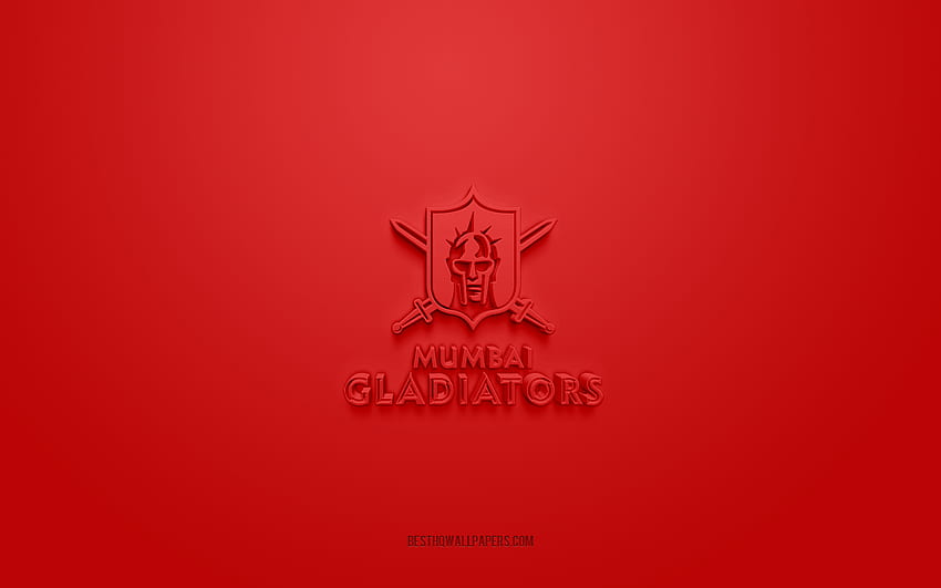 Mumbai Gladiators, creative 3D logo, red background, EFLI, Indian ...