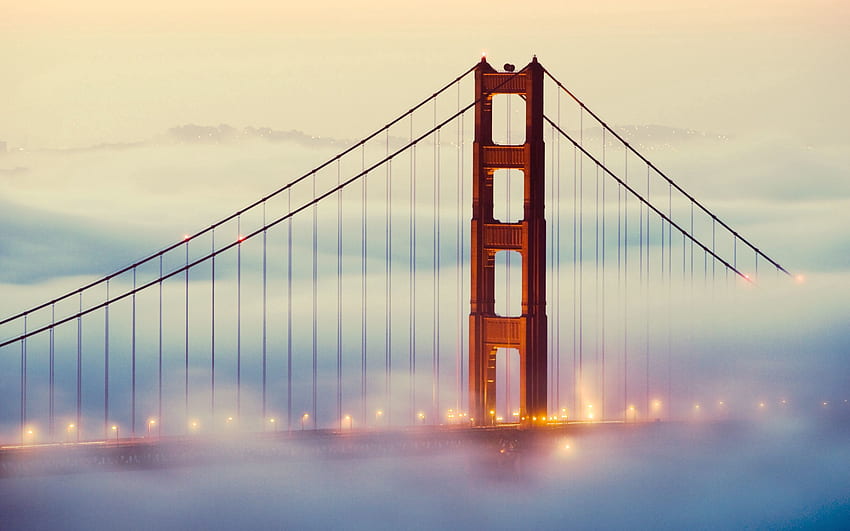 Градове, мъгла, мост, строителство, Сан Франциско HD тапет