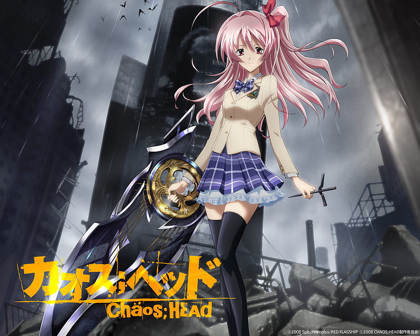 Chaos;Head, anime girl, sword, city, sakihata rimi, chaos head HD wallpaper