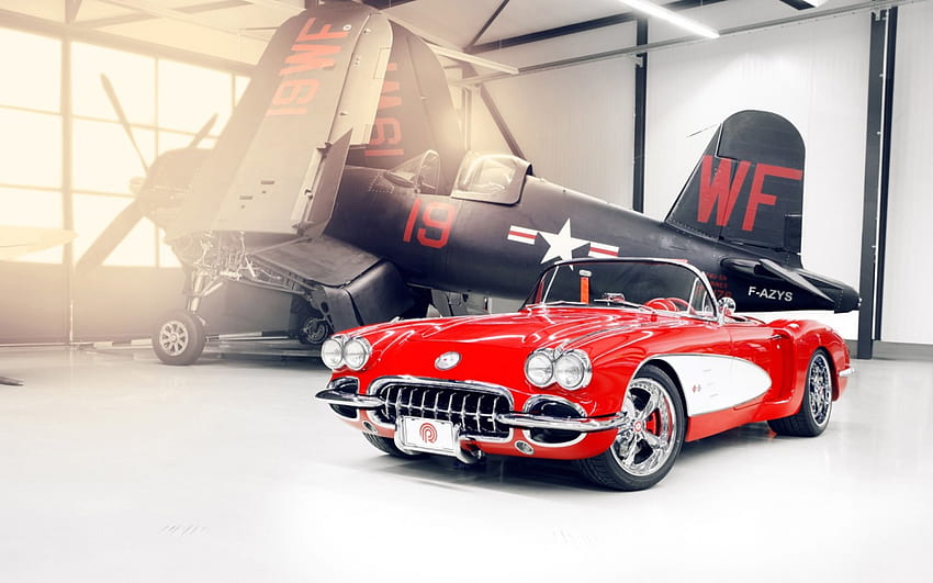 1959-Chevrolet-Corvette, classic, car, Chevrolet, red HD wallpaper