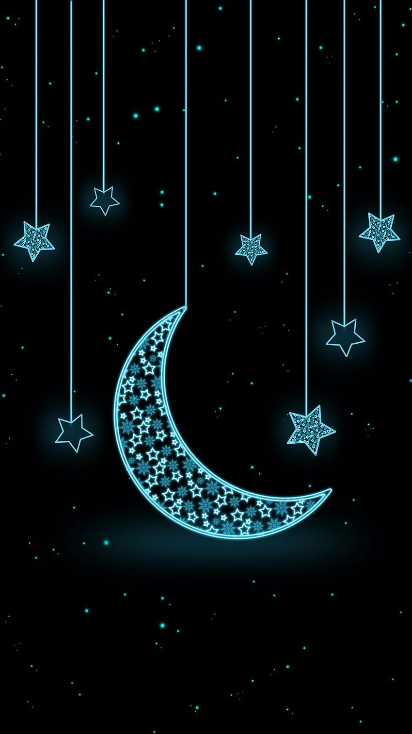 Moon, Crescent, Stars, Neon Iphone 8 7 HD phone wallpaper