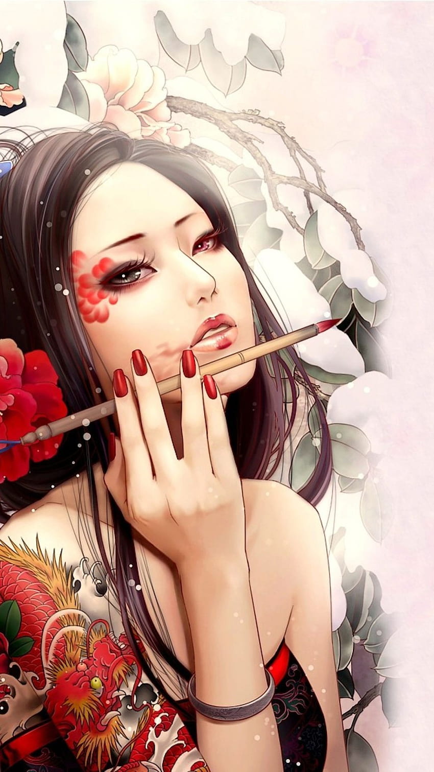 Sazum, Beautiful Geisha HD phone wallpaper