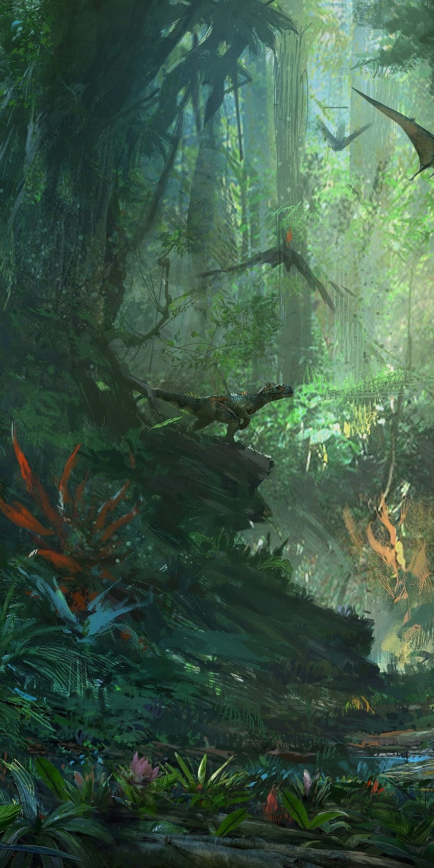 Ark Park, Dinosaurs, Forest, Artwork, Painting for Huawei Mate 10 HD phone wallpaper