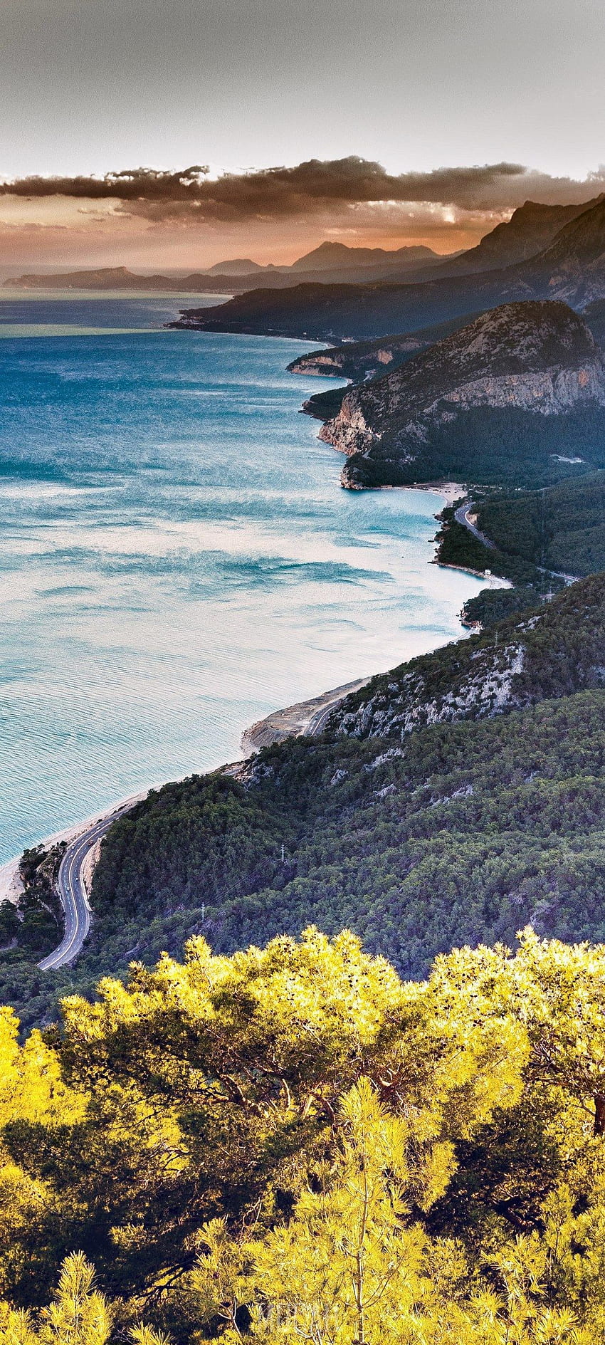 Hilly green shoreline with the winding road at antalya, f l y a w a y, vivo  iQOO Neo3 5G , . Mocah HD phone wallpaper