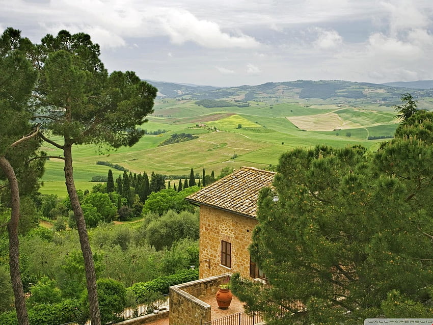 토스카나 이탈리아, 이탈리아 풍경에 있는 Pienza 마을의 아름다운 전망 HD 월페이퍼