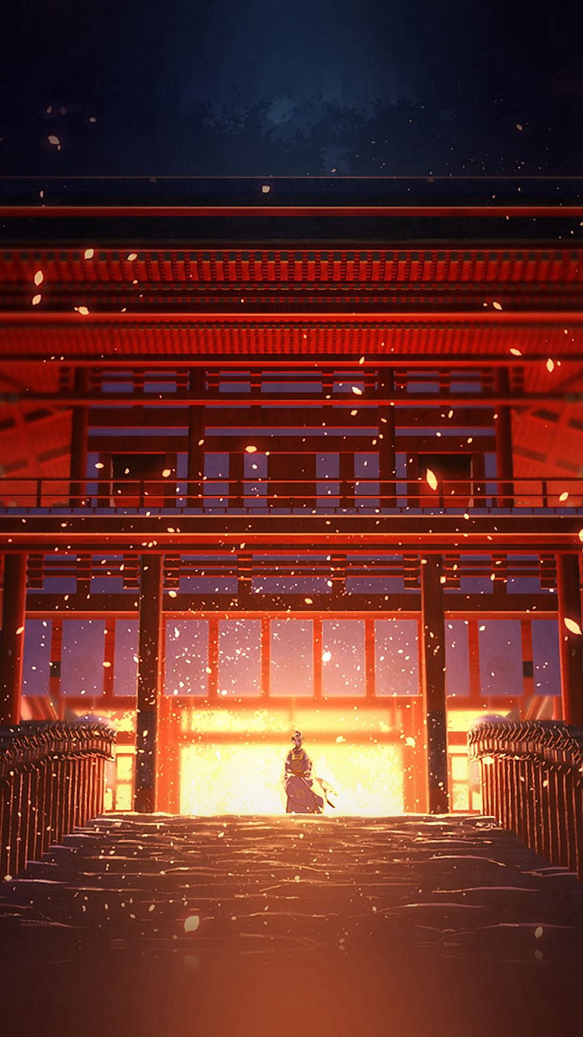 Ilustrasi Seni Merah Kuil Lukisan Anime wallpaper ponsel HD