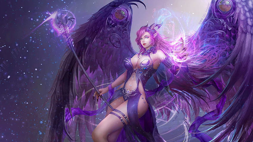 Purple Angel, art, beau, ange, fille, femme, violet, numérique, fantaisie Fond d'écran HD