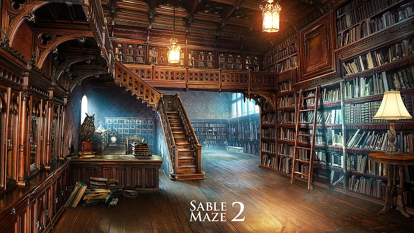 Library paintings, Enchanted Library HD wallpaper