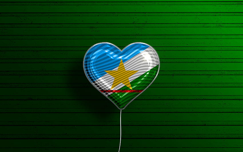 I Love Roraima, , realistic balloons, green wooden background, brazilian states, flag of Roraima, Brazil, balloon with flag, States of Brazil, Roraima flag, Roraima, Day of Roraima HD wallpaper