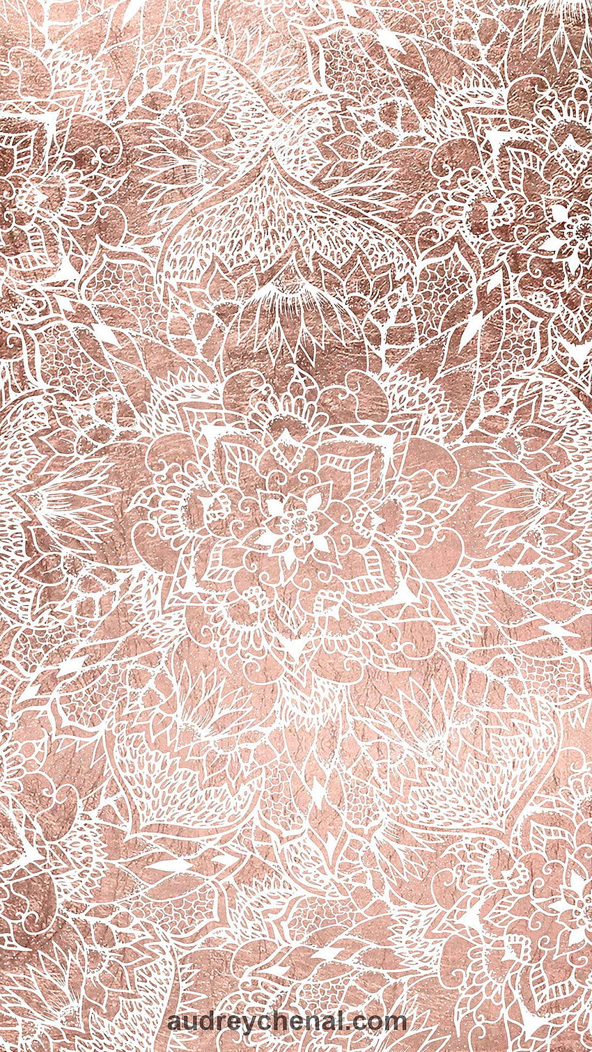 White Floral Mandala Rose Gold By Audrey - Rose Gold Marble Rose Background - - HD phone wallpaper