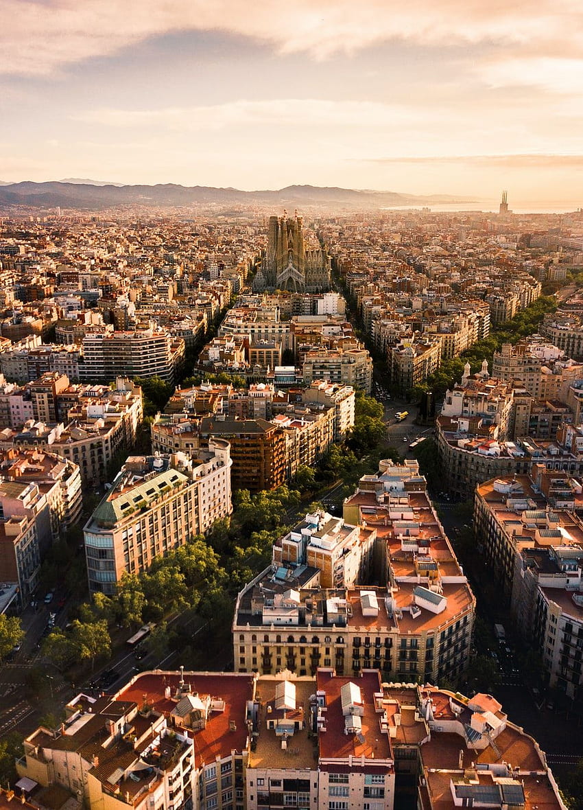 graphie aérienne de la Sagrada Familia, ville aérienne Fond d'écran de téléphone HD