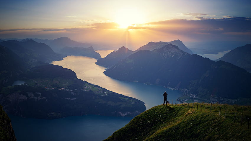 Danau Lucerne, Swiss, lanskap, danau Wallpaper HD