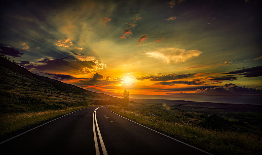 Cool Sunset Road View , Nature, , , Background и , Highway Road HD тапет
