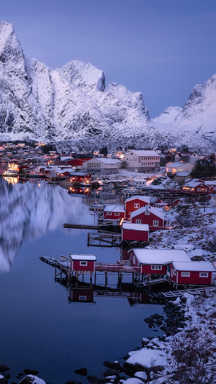 Fjord Lofoten-Inseln Berg Norwegen mit Reflexion über Fluss Reisen HD-Handy-Hintergrundbild