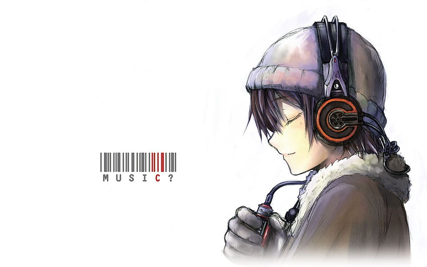 일본 만화 영화 . 애니메이션 음악, 헤드폰을 든 애니메이션 소년, 애니메이션 남자, 머리 HD 월페이퍼
