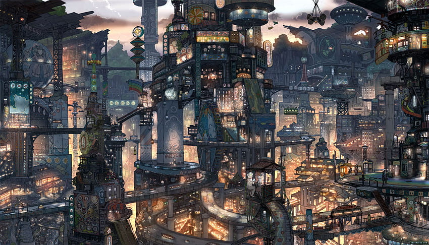 Japanische Stadtkunst, japanischer Steampunk HD-Hintergrundbild