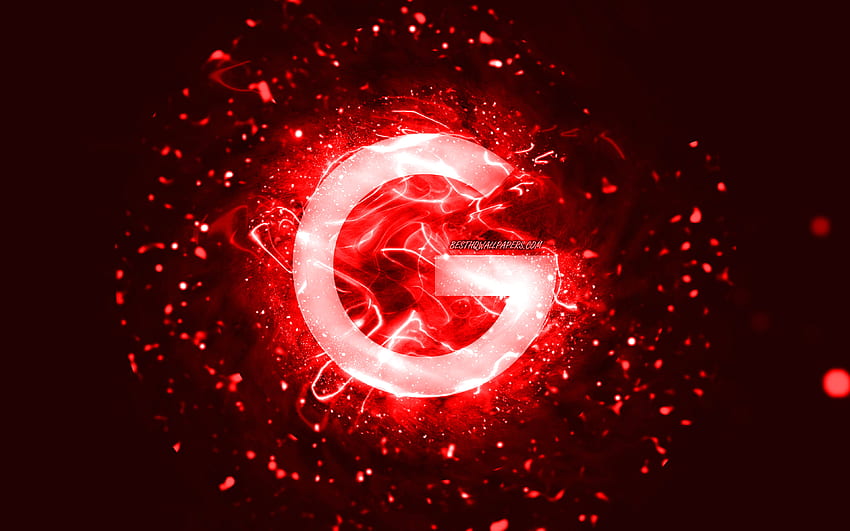 Google 빨간색 로고, , 빨간색 네온 불빛, 크리에이티브, 빨간색 추상 배경, Google 로고, 브랜드, Google HD 월페이퍼