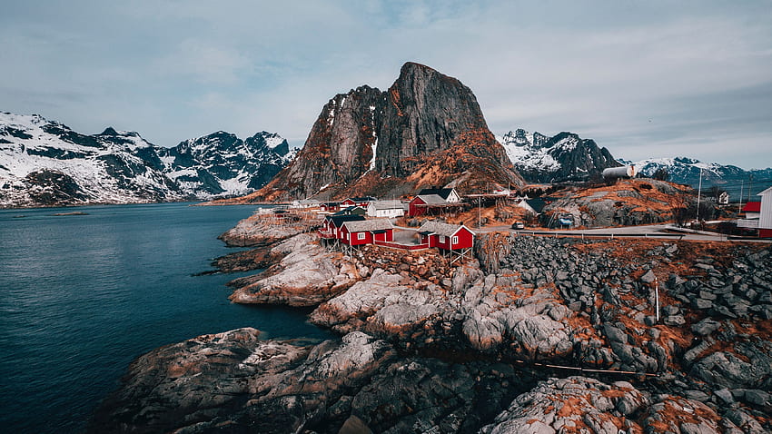 / buildings, mountains, rest, travel, rocks, lofoten islands, svolvaer, norway, Norway HD wallpaper