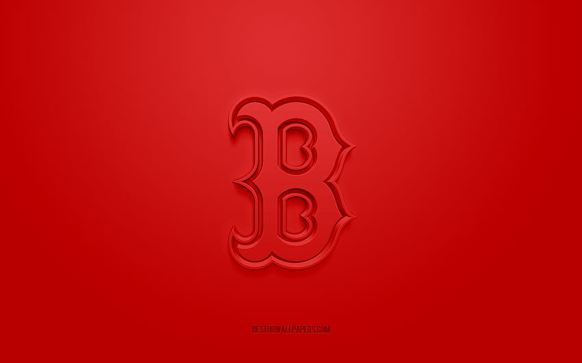 ボストン レッド ソックスのエンブレム、創造的な 3 d ロゴ、赤の背景、アメリカの野球クラブ、MLB、ボストン、アメリカ、ボストン レッド ソックス、野球、ボストン レッド ソックスの記章 高画質の壁紙