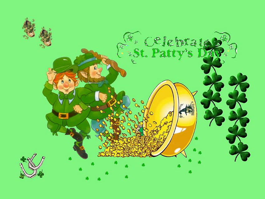 st.patricks, elfen, urlaub, grün, gold, topf HD-Hintergrundbild