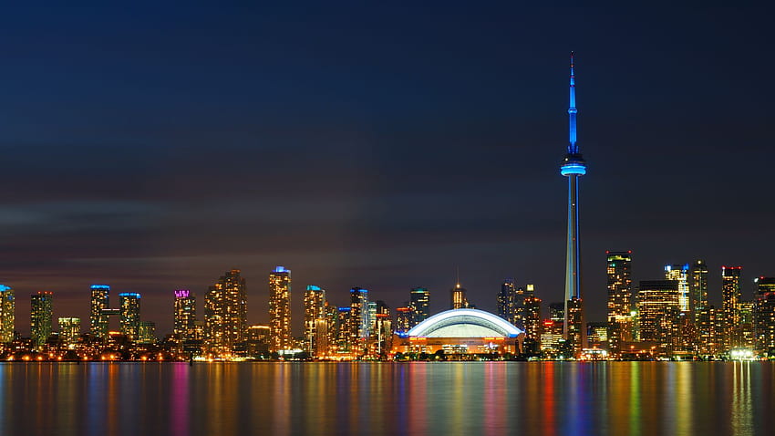 toronto, skyscrapers, night, panorama 16:9 background, 1600X900 Toronto HD wallpaper