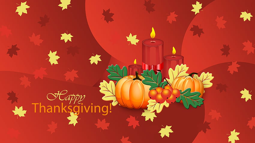Happy Thanksgiving, rries, flames, ribbon, Fall, berries, Autumn, pumpkins, leaves, Holiday, Thanksgiving, candles, bow HD wallpaper