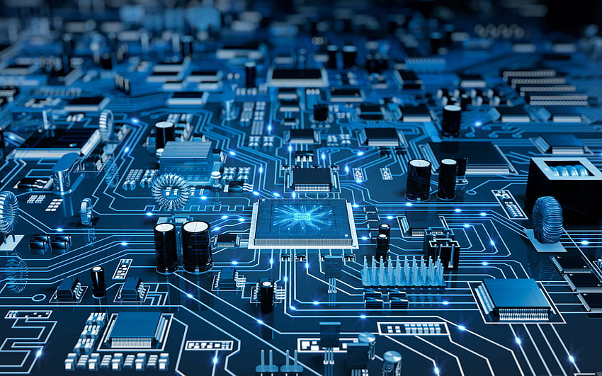 Circuito stampato blu, chip, concetti tecnologici, tecnologie moderne, struttura del circuito stampato per con risoluzione. Alta qualità Sfondo HD