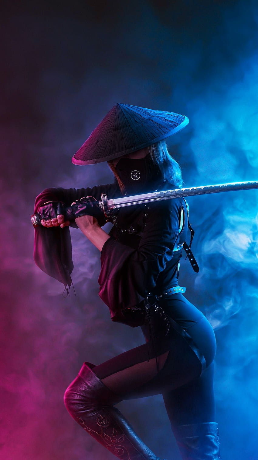 Cyberpunk Neon Samurai Sword Warrior HD WALLPAPER 