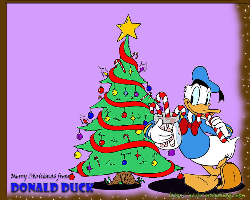 A Donald Duck Christmas, donald duck, candy canes, christmas, christmas tree HD wallpaper