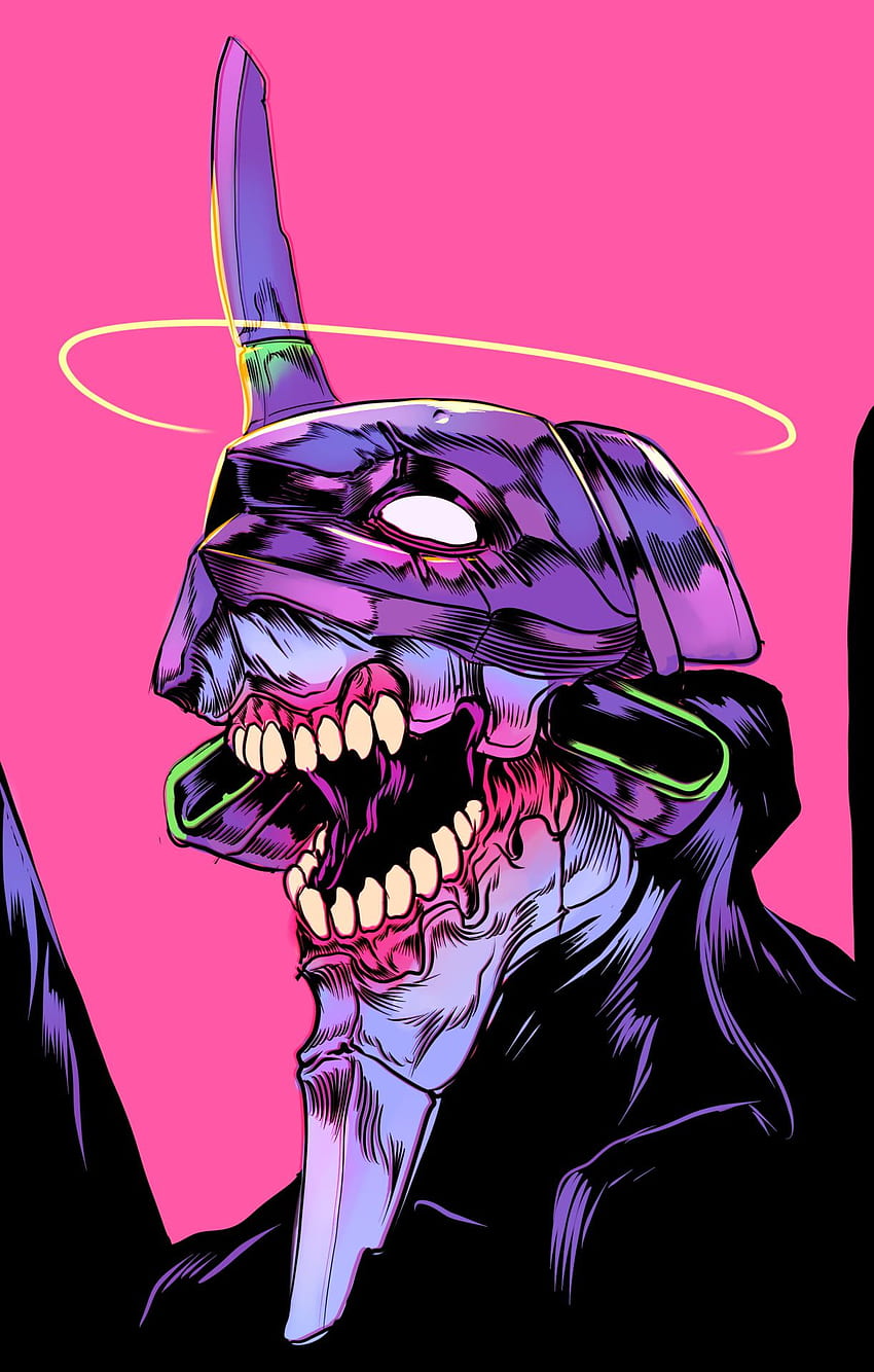 Ilustración de monstruo, Unidad EVA 01, Neon Genesis Evangelion. Llamarada fondo de pantalla del teléfono